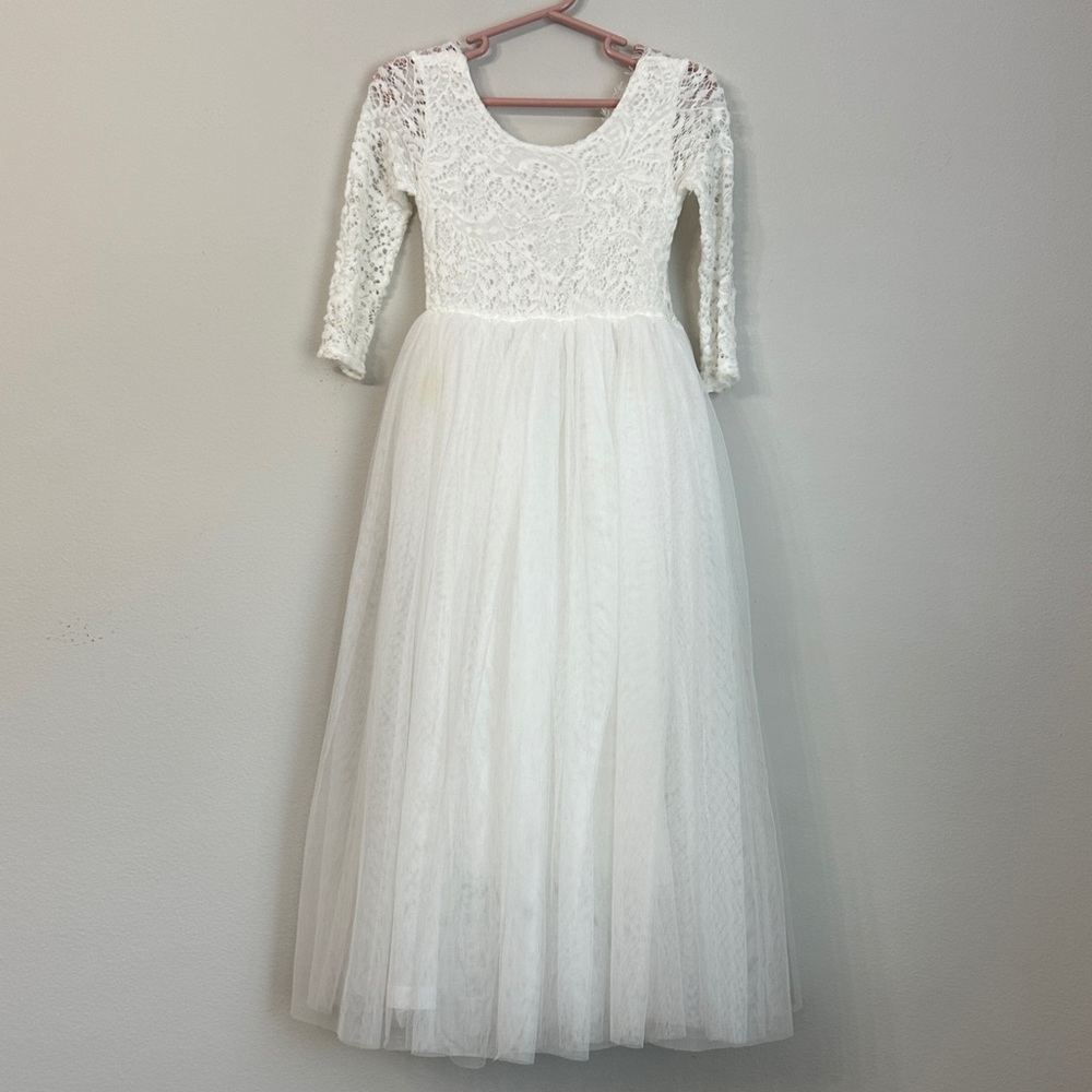 Elegant White Lace Kids Formal Dress